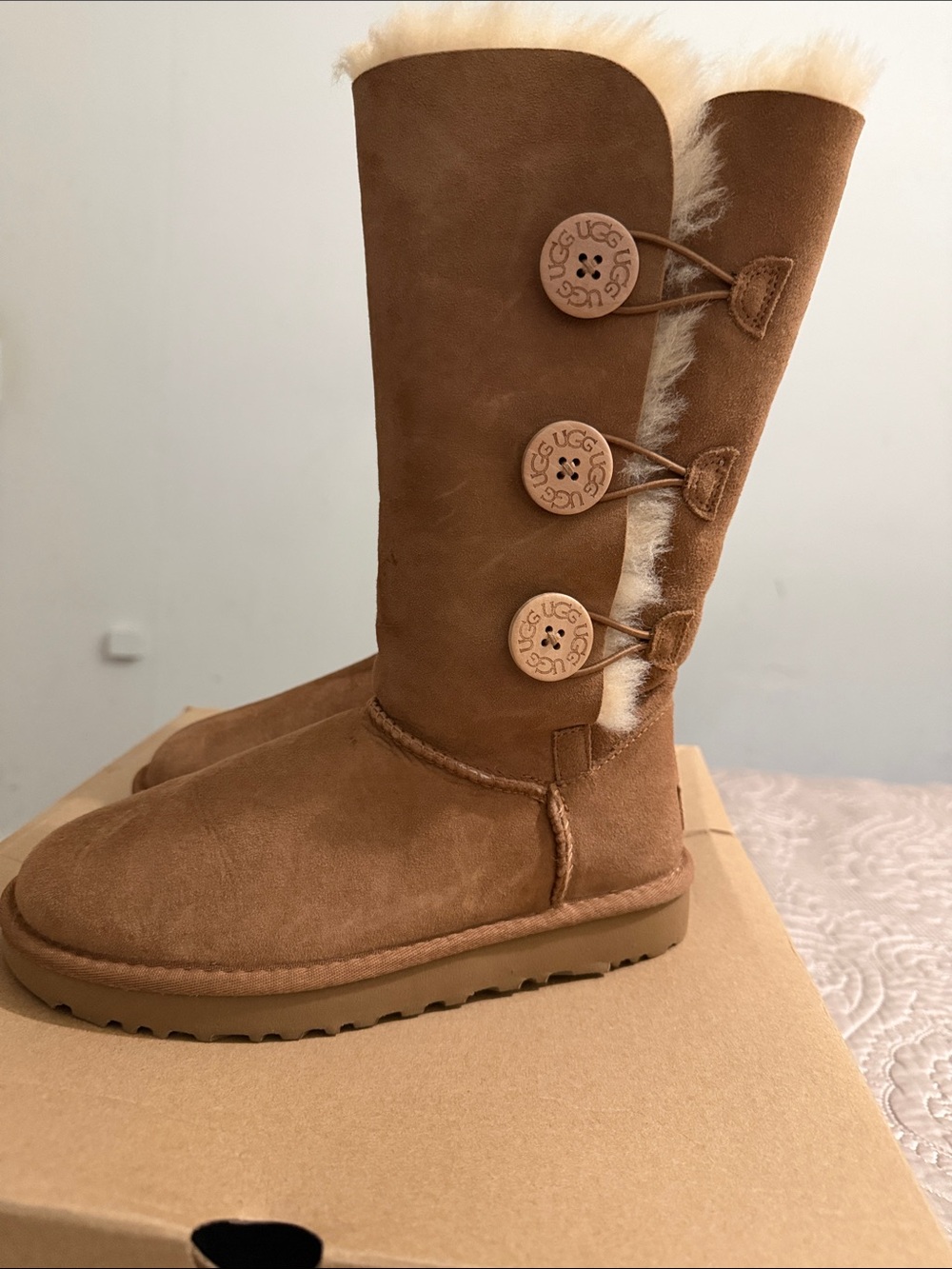 UGG Tall Suede Button Boots - Chestnut Brown